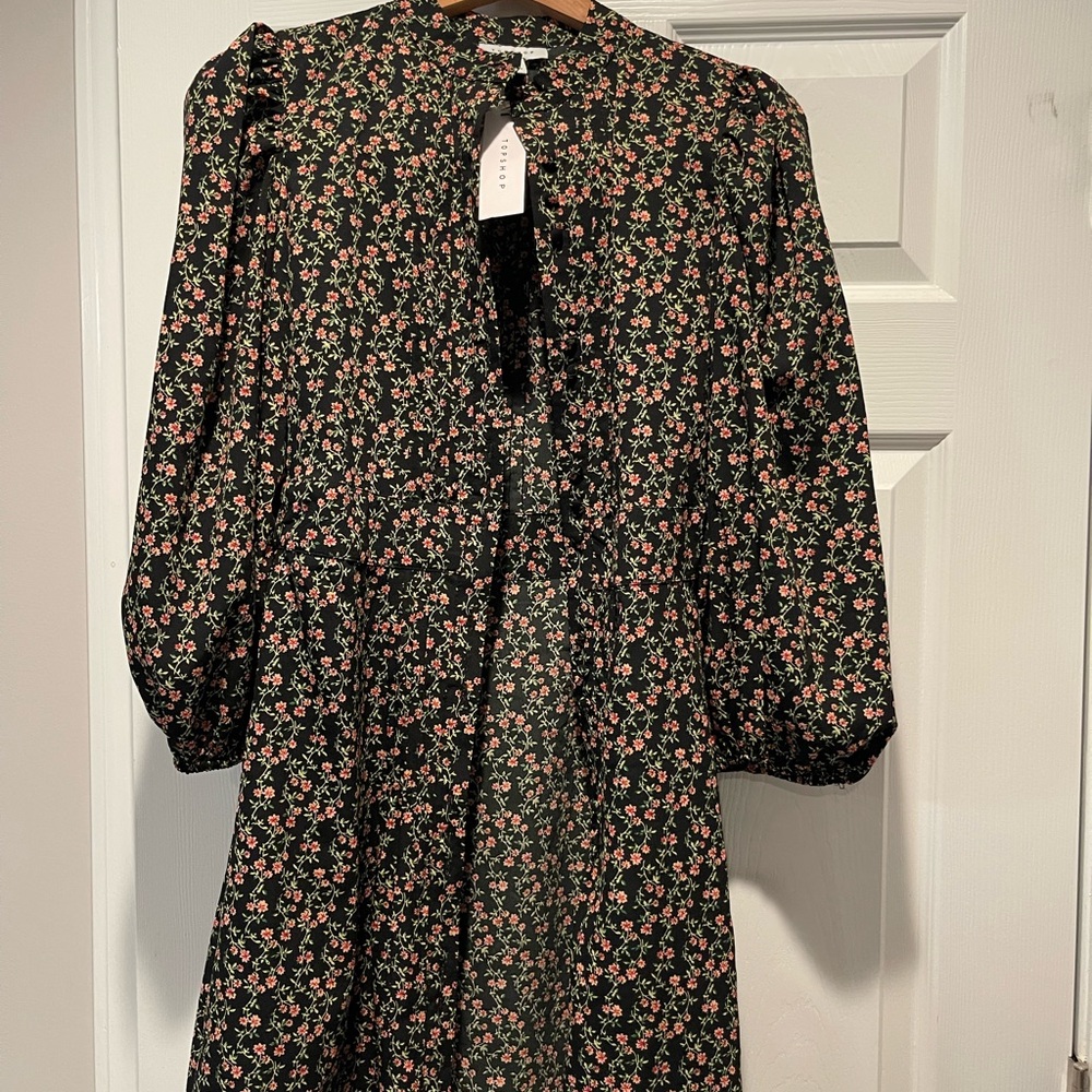 Topshop Black Dress with Red Floral Pattern